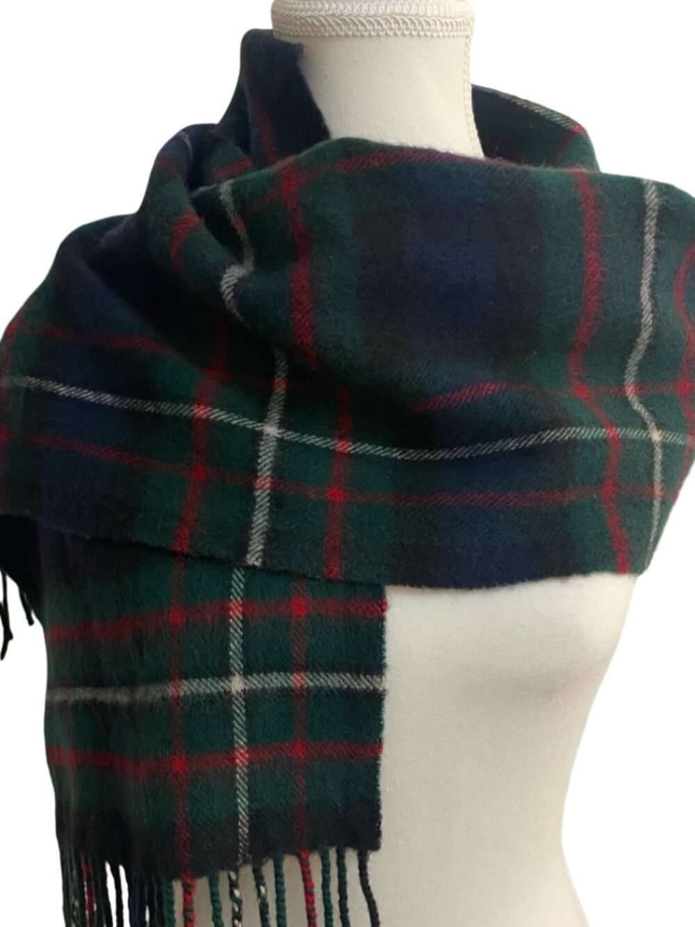 Clans Scotland 100% Wool Tartan Plaid Scarf | Green Navy Red |